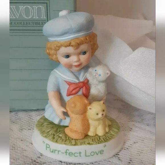 VTG AVON TENDER MEMORIES PORCELAIN figurine collection PURR-FECT LOVE 1991 cats - Picture 2 of 6